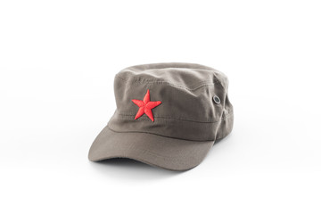 communist hat,red star cap on white background