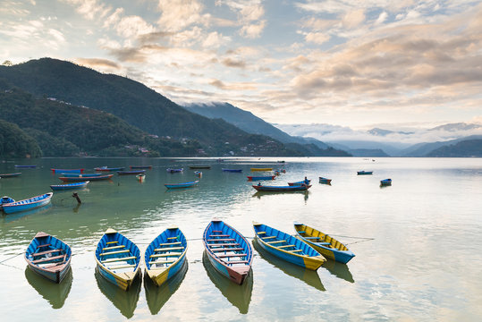 Phewa Lake at sunset.
