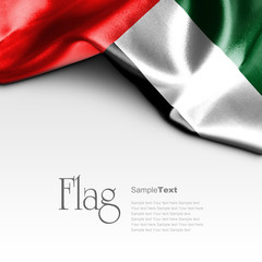 Flag of United Arab Emirates on white background. Sample text.