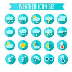 Weather Icon Set. Blue Colors. Vector Illustration