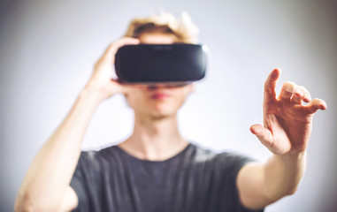 Man using a virtual reality headset