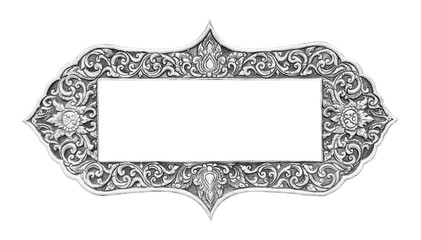 old decorative frame - handmade, engraved - isolated on white ba