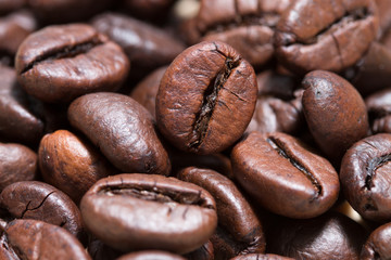 close-up coffee beans as background.