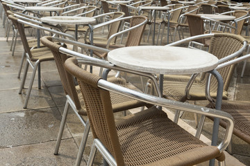 Empty café in rain