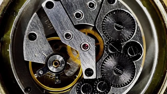 Vintage watch mechanism working macro steel filtered (looped video)