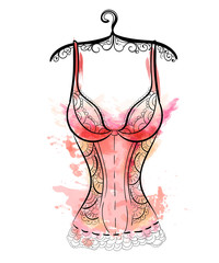 Female fashion lingerie. Sexy lacy lingerie set. Vector lingerie collection