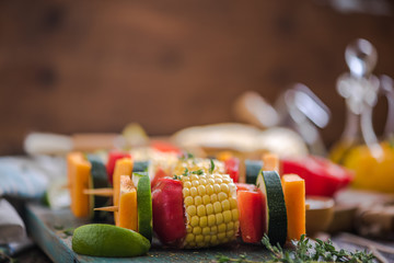 vegetable skewers, copy space background