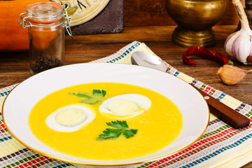 Carrot, Pumpkin Cream Soup with Egg Diet Food