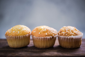 Lemon muffins in row, copy space