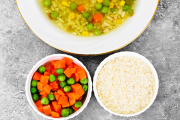 Soup with Chicken Broth with Rice and Vegetables