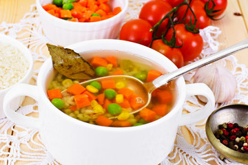 Soup with Chicken Broth with Rice and Vegetables