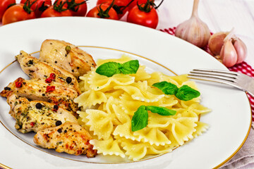 Grilled Chicken Fillet with Pasta Bows