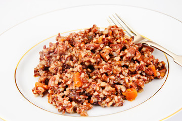 Pilaf with Meat, Carrots and Red Rice