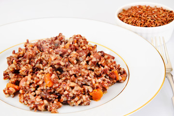 Pilaf with Meat, Carrots and Red Rice