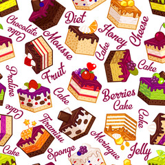 Seamless pattern with cakes and typography