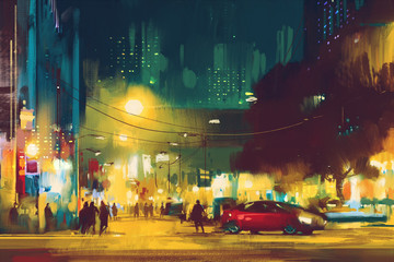 Naklejka premium night scene of cityscape with illumination,illustration art