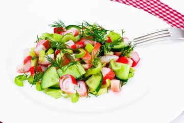 Salad of Celery, Crab Stick, Cucumber, Green Olives and Dill