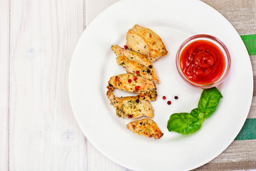 Grilled Chicken Fillet with Pepper,  Basil and Tomato