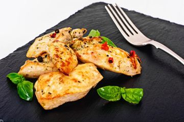 Grilled Chicken Fillet with Pepper,  Basil and Tomato
