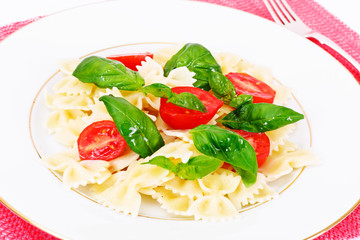 Pasta Bow with Diced Carrots, Salami and Green Peas
