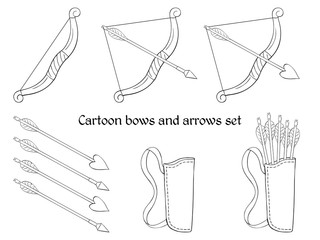 Black and white illustration of cartoon bows and arrows