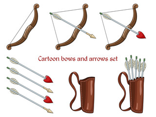 Cartoon bows and arrows set