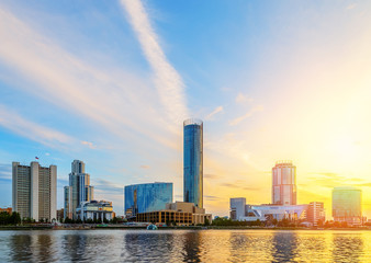 Obraz premium Evening on the business center of Ekaterinburg summer sky sunny