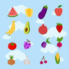 fruit and vegetables. Food set Healthy food Cooking.