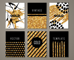 Brochure template set with gold brush stroke
