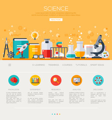 One page web template with flat science icons