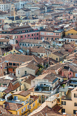 An aerial view of the roofs of the town of Venice in Italy