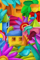 Printed roller blinds Classical abstraction colorful houses and terraces