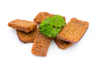 Bread croutons isolated on a white background.