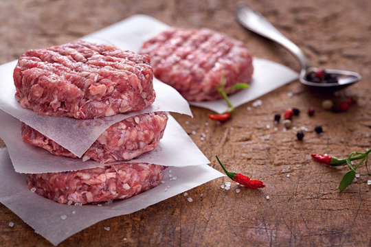 Raw Ground Beef Meat Burger Patties