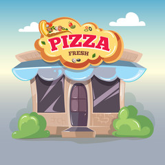Vector illustration Facade of pizzeria