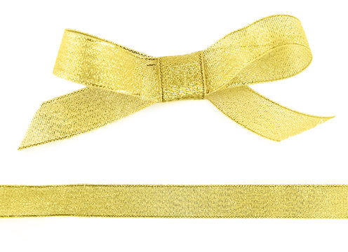 Golden bow and ribbon isolated on white