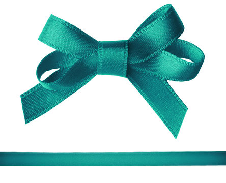 Green satin bow and ribbon isolated on white