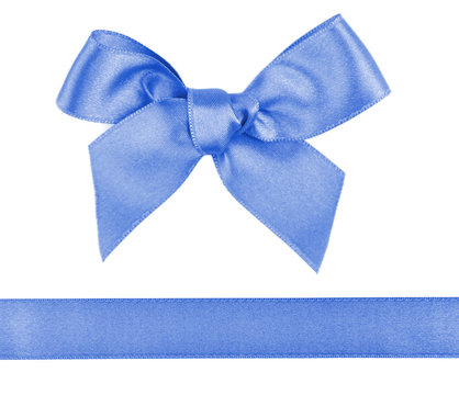 Blue satin bow and ribbon isolated on white