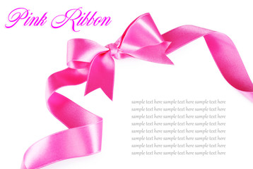 Pink ribbon bow isolated on white