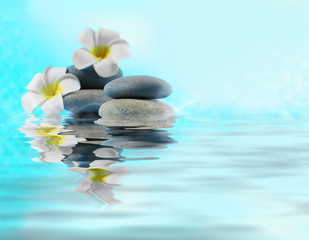 Obraz na płótnie Canvas Spa stones and flower on water