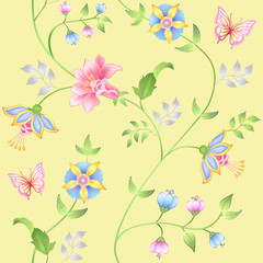 Fototapeta na wymiar Decor floral elements seamless set