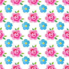 Flowers (stylized roses & forget-me-not) seamless background