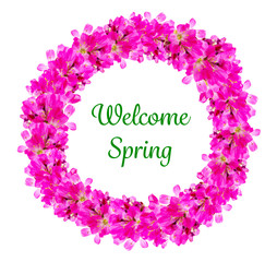 Spring concept. Spring flowers frame and text isolated on white