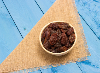 the raisins on a blue board