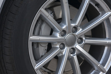 Wheel closeup with brake disc and caliper