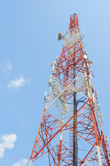 Telecommunication tower with blue sky - 111892991
