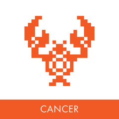 Cancer zodiac sign. Symbol icons flat illustration. Pixel graphics.