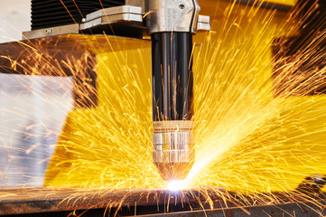 plasma or laser cutting metalworking with sparks