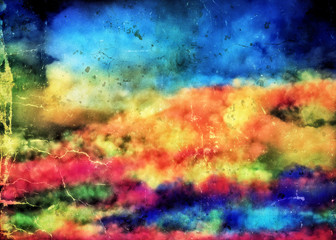 Fototapeta Retro kolorowe tło w bajkowe chmury obraz