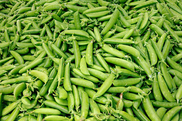 Fresh organic sugar snap peas at a local farmers market.